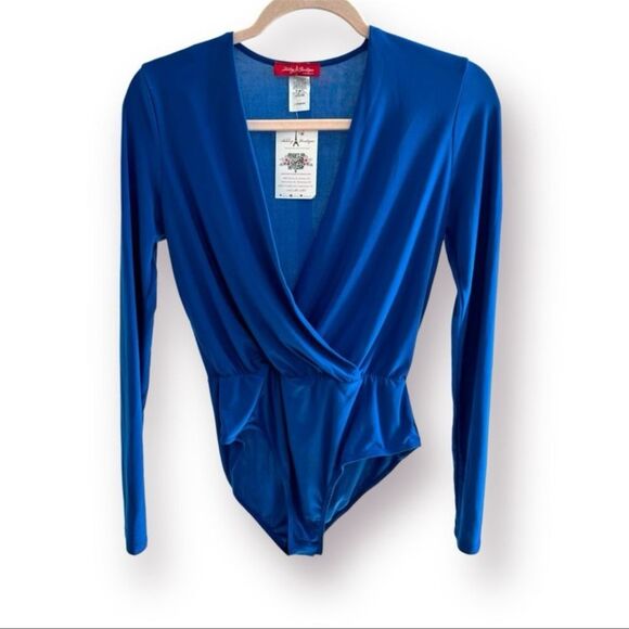 Tops - Ashley Boutique Blue Long Sleeve Bodysuit - Size Large - NWT